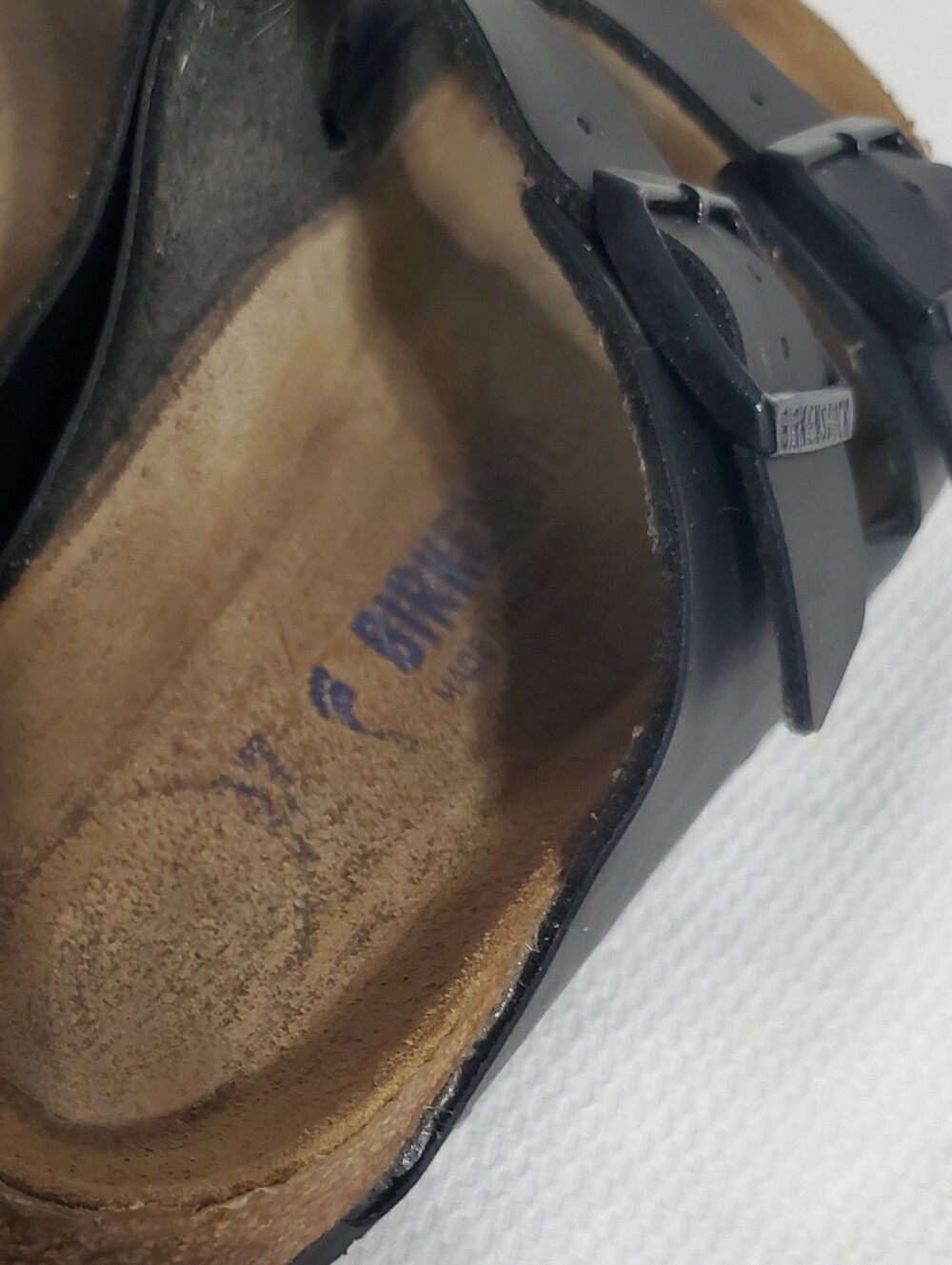Birkenstock Arizona Black Rubbed Leather Double Strap Sandal Womens EU 37 - Picture 6 of 10